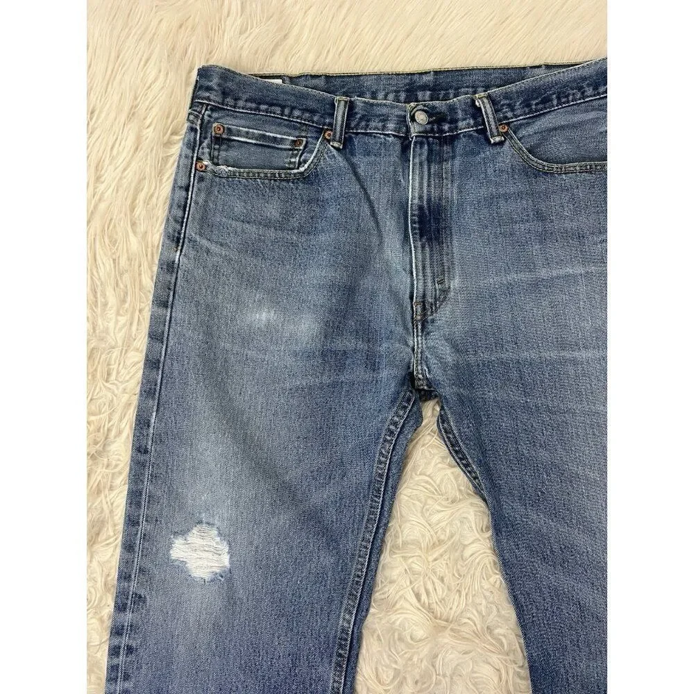 Levis 505 Jeans Mens Light Wash Denim Regular Fit Straight Ripped 38X32